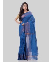 DESH BIDESH Women`s Bengal Cotton Silk Pure Handloom Cotton Saree Kohinoor Work With Blouse Piece(Light Blue)